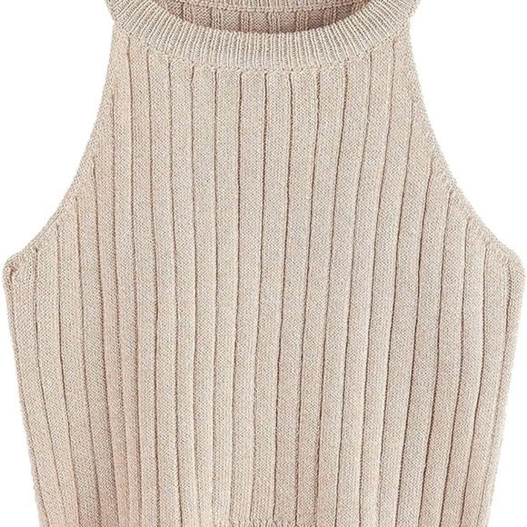 SweatyRocks Women's Knit Crop Top Ribbed Sleeveless Halter Neck Vest Tank Top - Picture 3 of 6